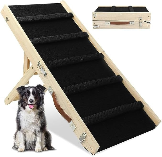 Dog Ramp Portable Folding, 80cm Long Dog Stairs Pet Ramp 5 Adjustable 10" to 19" Non-Slip Truck