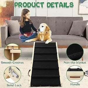 Dog Ramp Portable Folding, 80cm Long Dog Stairs Pet Ramp 5 Adjustable 10" to 19" Non-Slip Truck