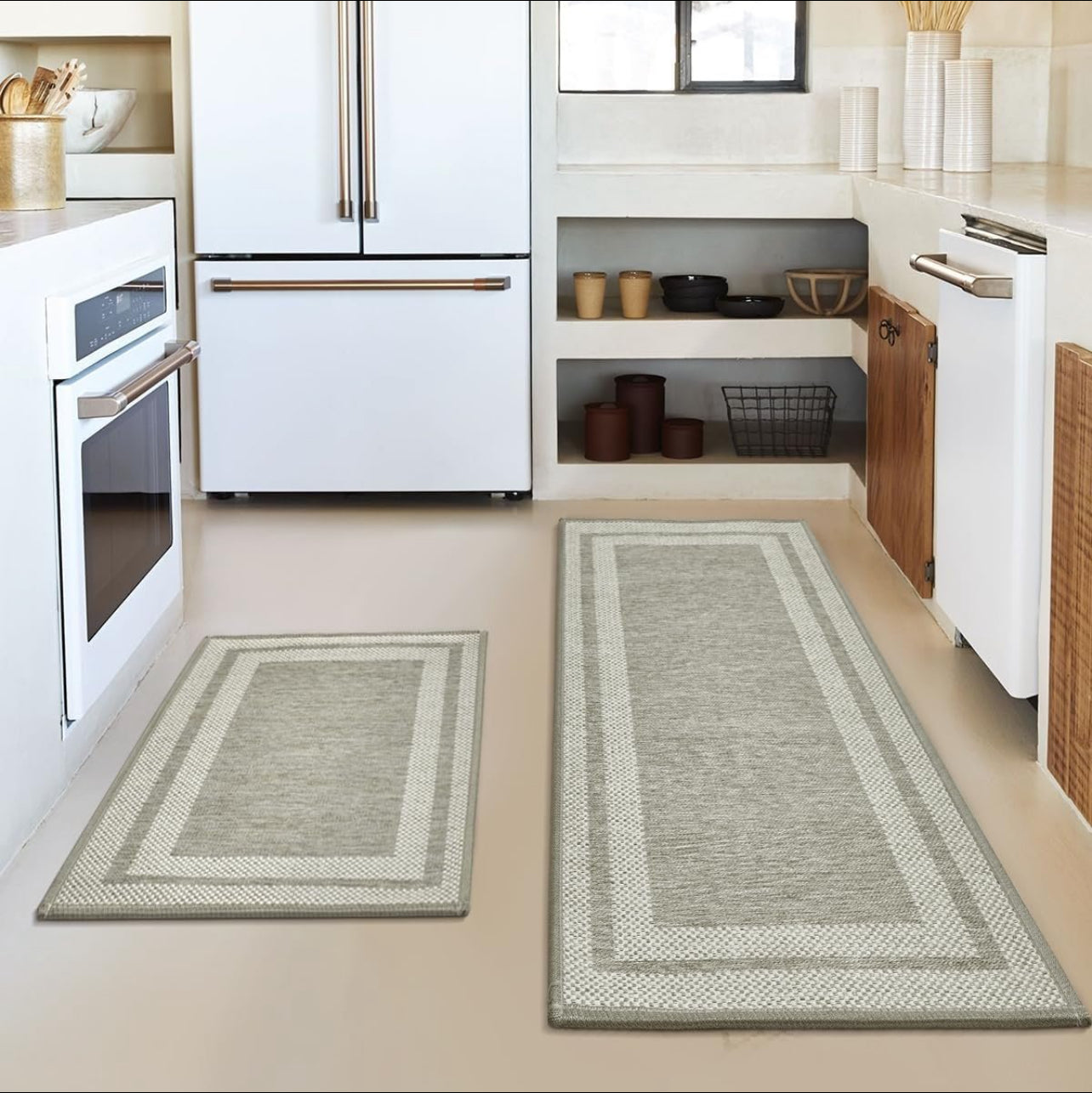 Mode Rubber Non-Slip Washable Absorbent Kitchen Rugs and Mats Set of 2, Kitchen Mats