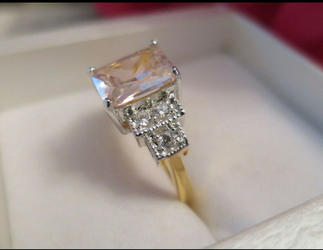 Vintage Jewellery Gold Ring Pink & White Sapphires Art Deco Design size 6