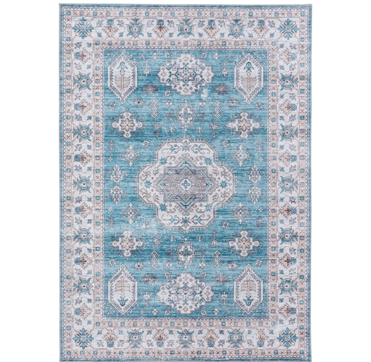 Deal Large Rug Pastels Teal Blue Beautiful Tribal High Traffic Carpet 5 Sizes