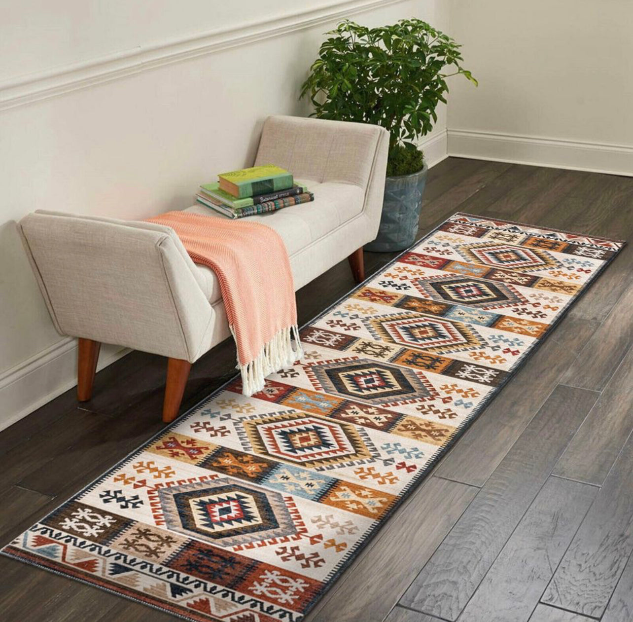 Multi Hallway Runners Soft Stiped Diamond Kilim Entryway Rug 80x300cm