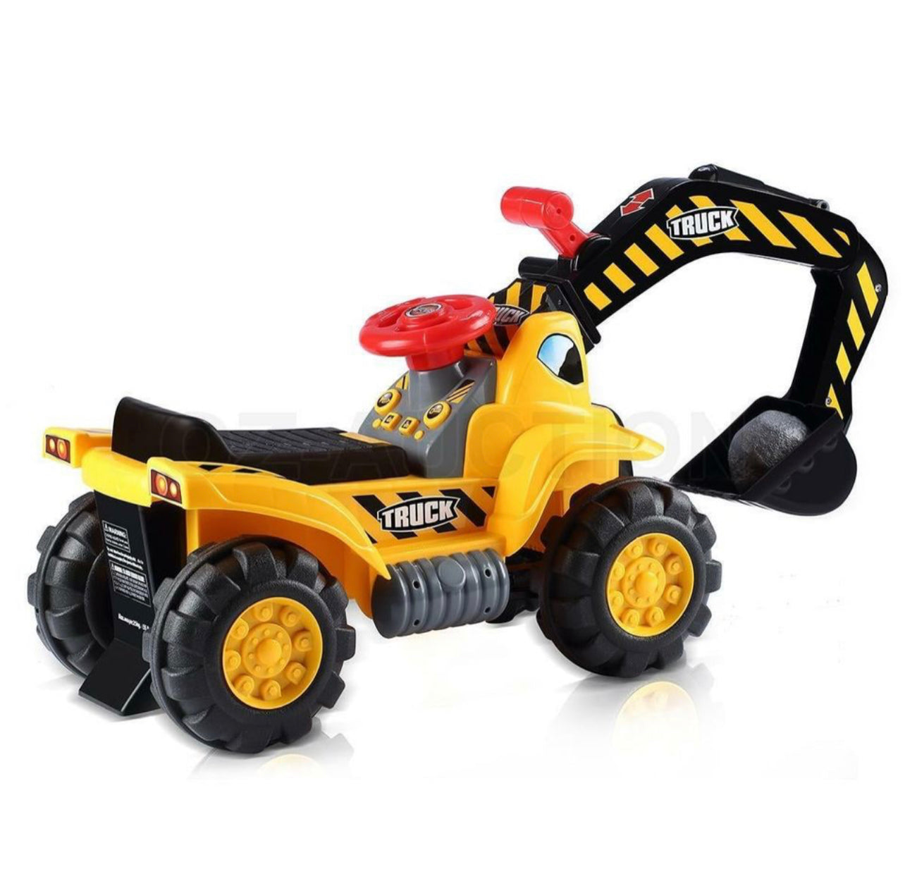 Kids Excavator Ride on Digger Bulldozer Loader Car w/Toy Stones & Safety Helmet