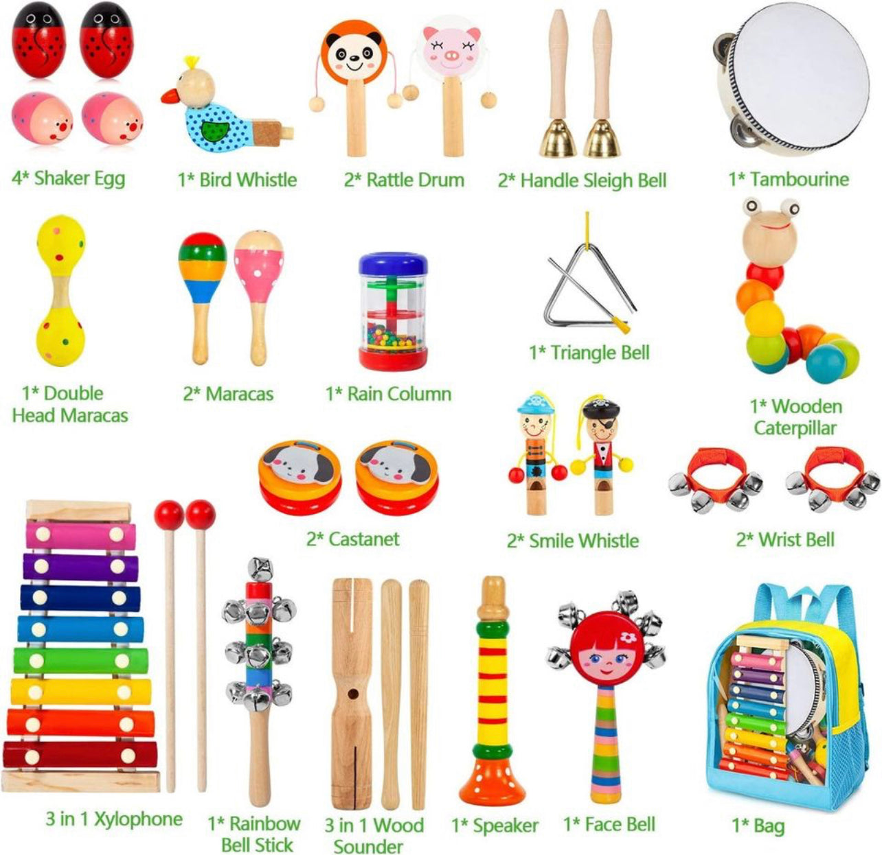 Toddler Musical Instruments, 33 PCS 19 Types Wooden Percussion Instruments Toys for Baby Kids