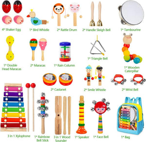 Toddler Musical Instruments, 33 PCS 19 Types Wooden Percussion Instruments Toys for Baby Kids