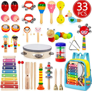 Toddler Musical Instruments, 33 PCS 19 Types Wooden Percussion Instruments Toys for Baby Kids