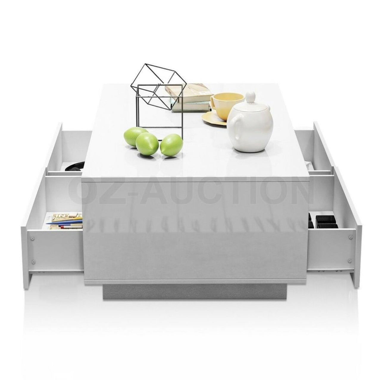 New Modern Coffee Table 4 Drawer Storage Shelf High Gloss Furniture Wood White