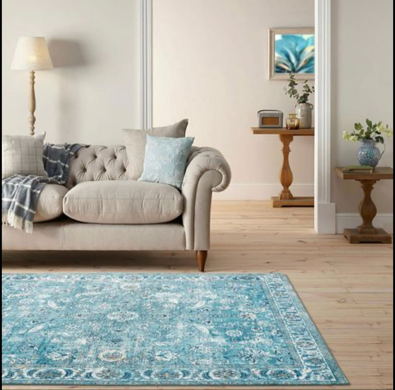 Large Aqua Blue Rugs Soft Allover Persian Traditional Soft Carpet Beautiful rug