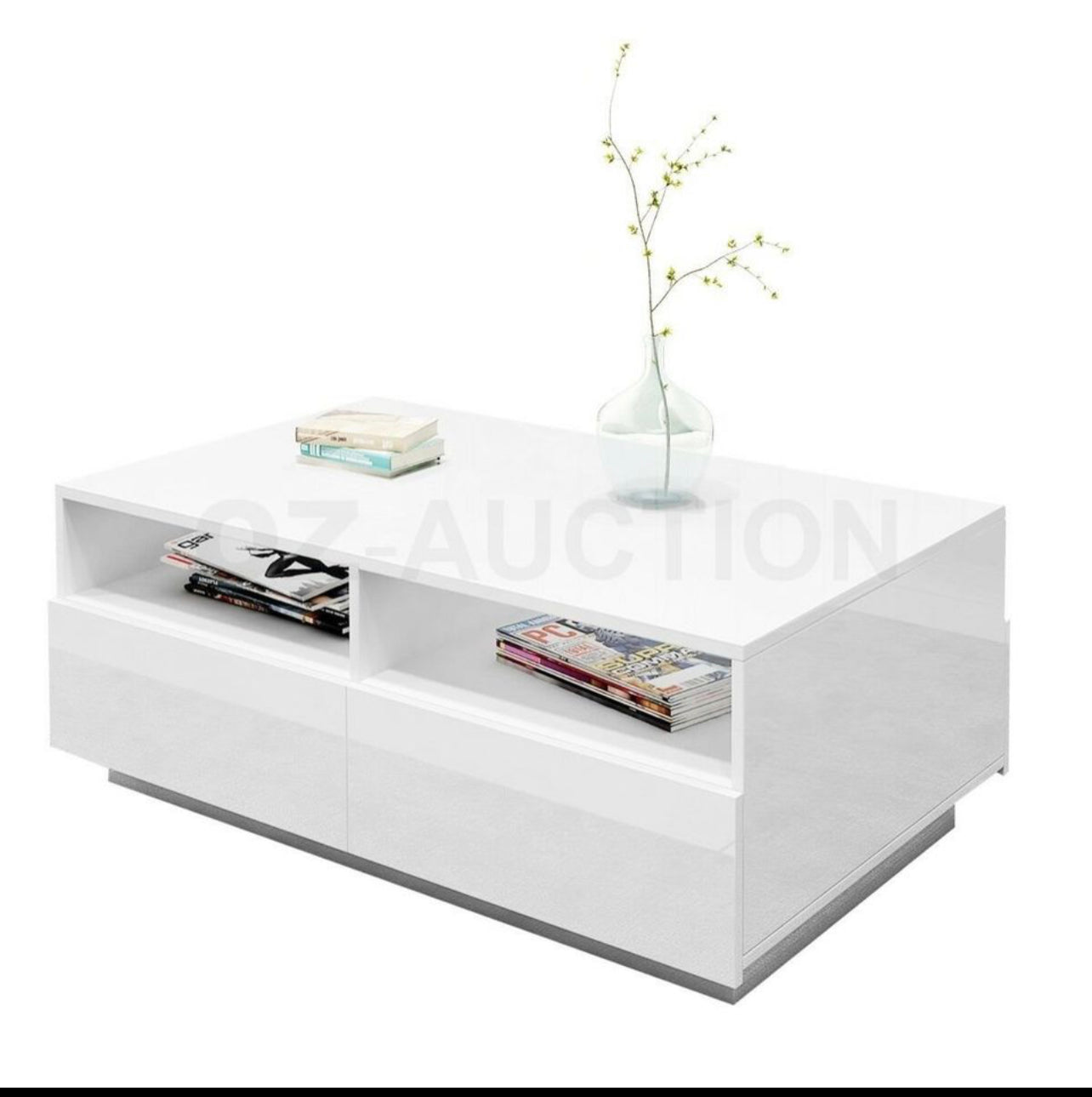 New Modern Coffee Table 4 Drawer Storage Shelf High Gloss Furniture Wood White