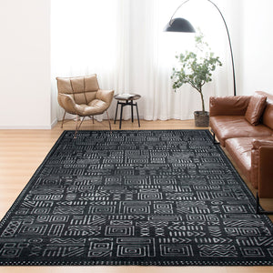 Extra Large Rug Charcoal Black Soft Geometric Modern Carpet Washable Hall Runner