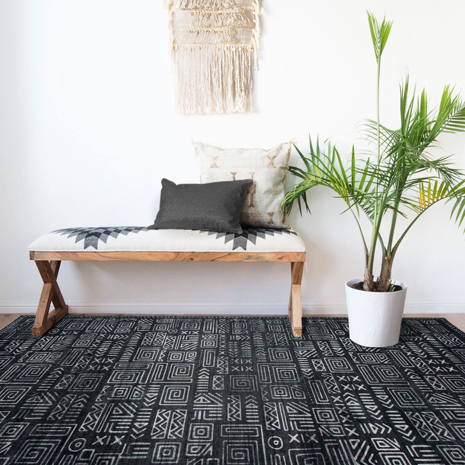 Extra Large Rug Charcoal Black Soft Geometric Modern Carpet Washable Hall Runner