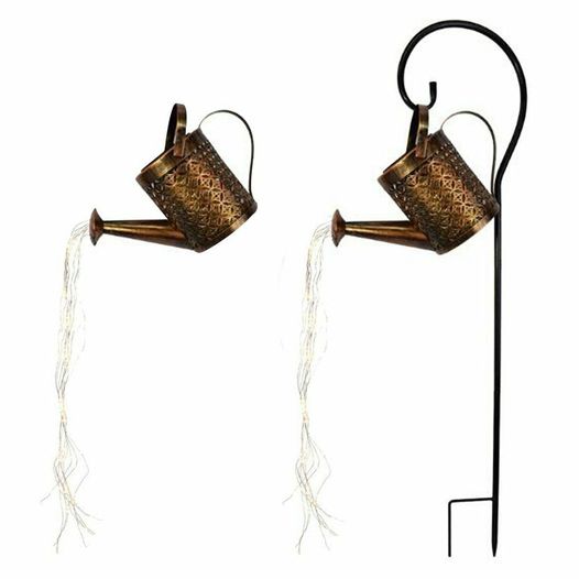 Solar LED Watering Can String Light Outdoor Garden Art Waterfall Lamp Decoration