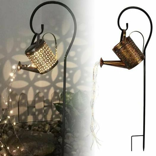 Solar LED Watering Can String Light Outdoor Garden Art Waterfall Lamp Decoration