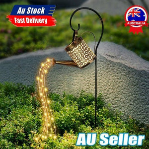 Solar LED Watering Can String Light Outdoor Garden Art Waterfall Lamp Decoration