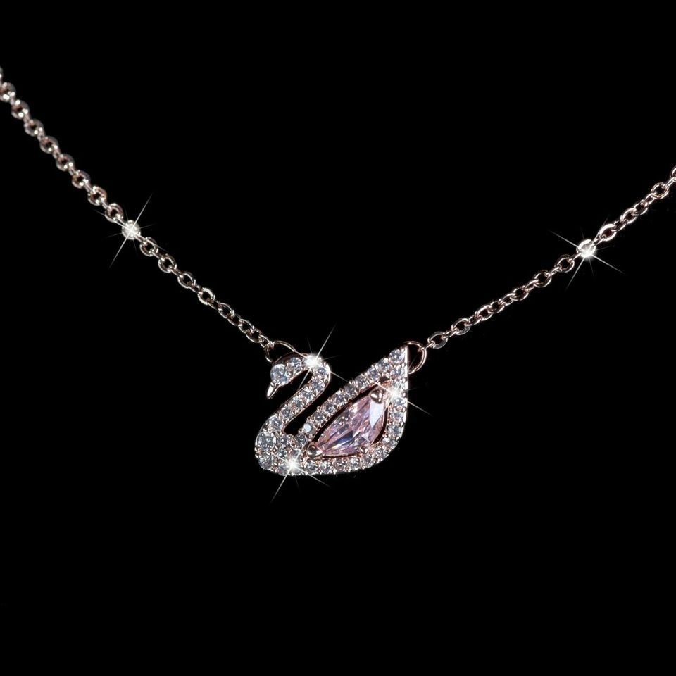 18k rose gold gf made with SWAROVSKI crystal swan pink pendant necklace small