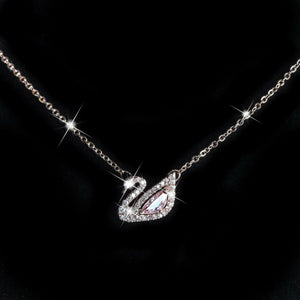 18k rose gold gf made with SWAROVSKI crystal swan pink pendant necklace small