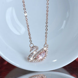 18k rose gold gf made with SWAROVSKI crystal swan pink pendant necklace small