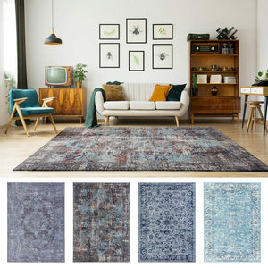 Large Distressed Persian Area Rug Runner Doormat Set Anti Slip Mat Floral Retro