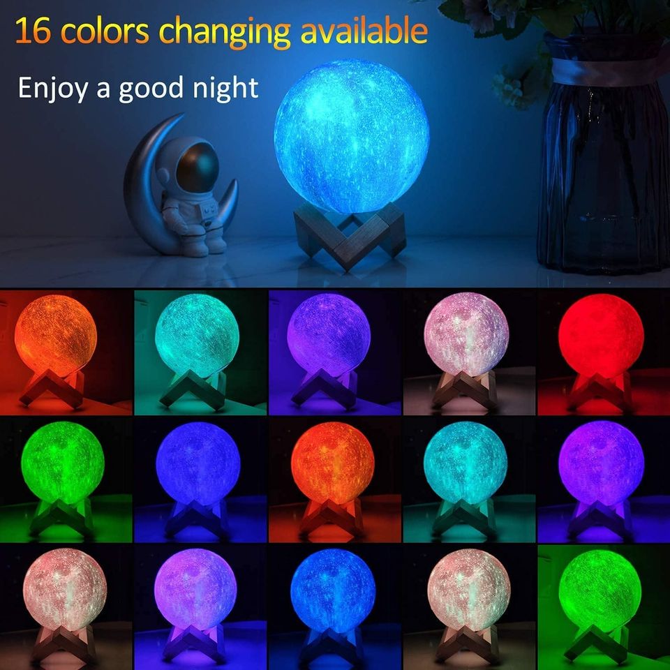 Moon Lamp Galaxy Moon Night Light 3D Printing Dimmable Timer Moonlight 16 Colours