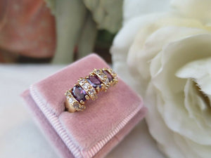 Vintage Jewellery Gold Ring Amethyst White Sapphires Art Deco Design