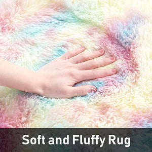 Rainbow Round Abstract Modern Soft Area Rugs for Living Room Bedroom Fluffy Shag Nursery Fur Rugs