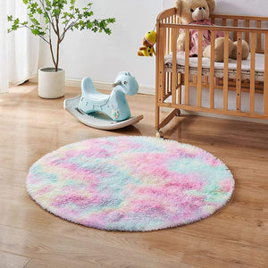 Rainbow Round Abstract Modern Soft Area Rugs for Living Room Bedroom Fluffy Shag Nursery Fur Rugs