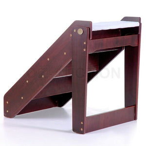 Wooden 4 Steps Portable Dog Cat Pet Stairs Plush Sheepskin-like Mat Ramp Ladder