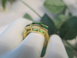 Vintage Jewellery Gold Ring 3 x Emerald White Sapphires Deco Design