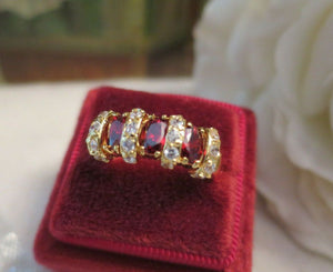 Vintage Jewellery Gold Ring Garnet & White Sapphires Art Deco Design