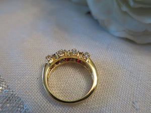 Vintage Jewellery Gold Ring Garnet & White Sapphires Art Deco Design