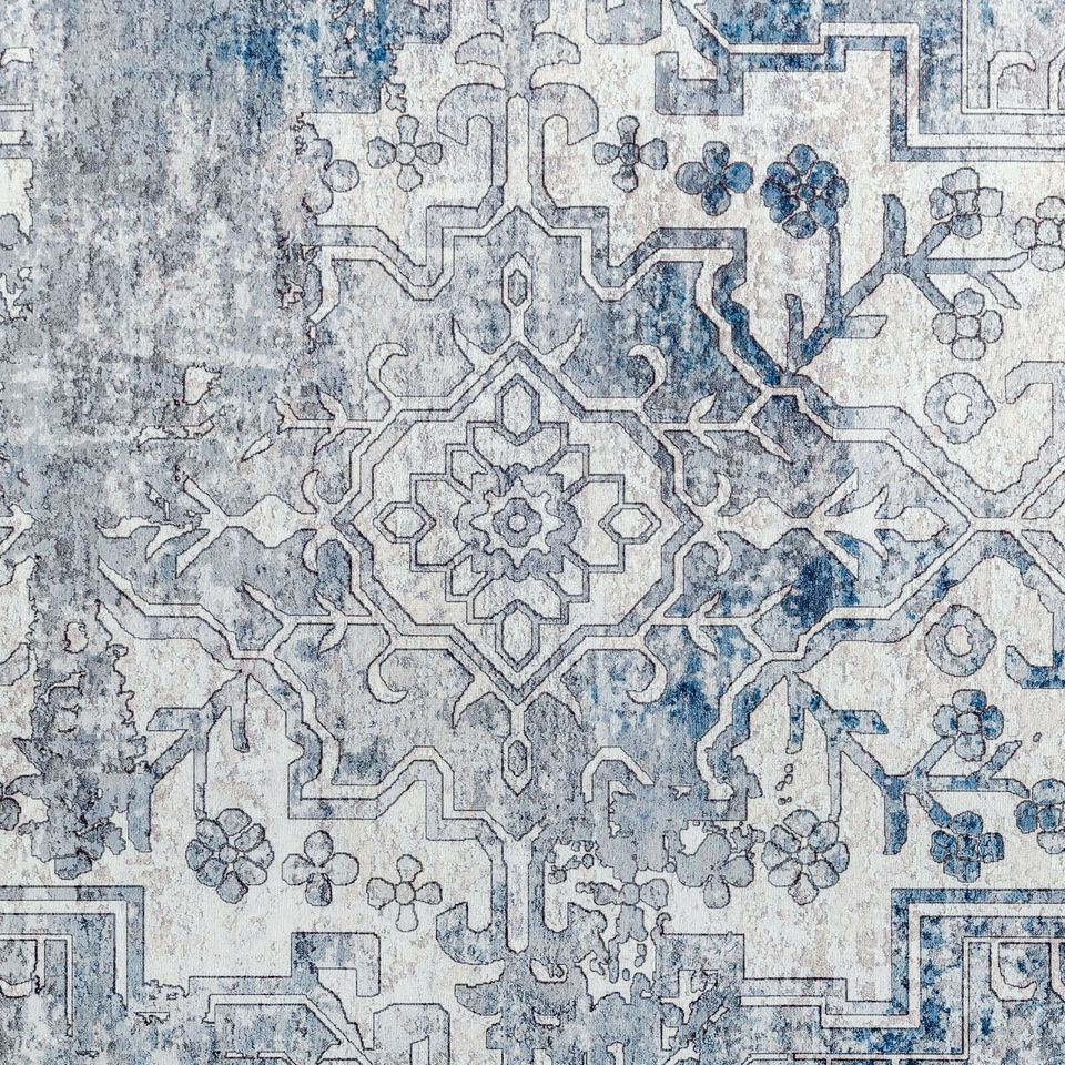 Extra Large Floor Rug Blue Grey Distressed Allover Persian Vintage Carpet Runner 230x330cm