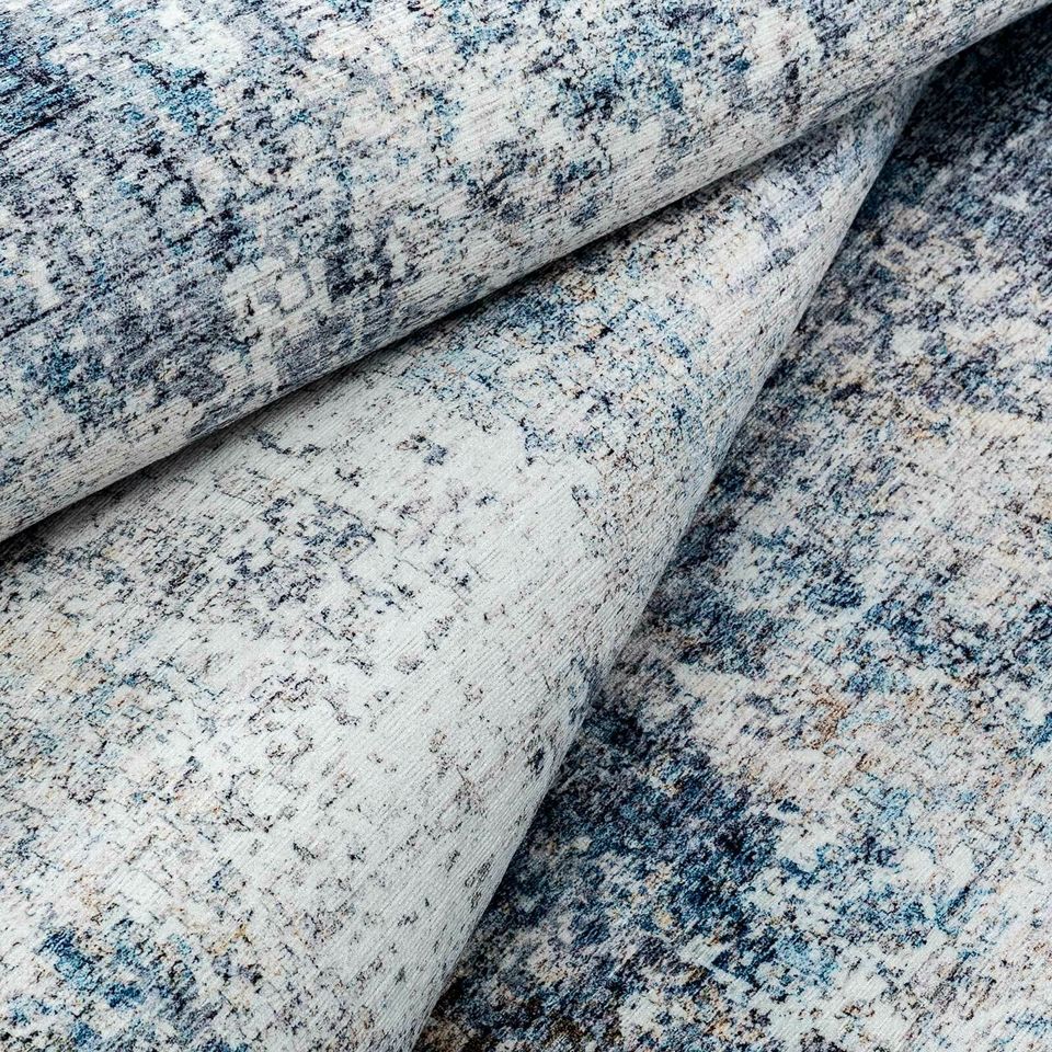 Floor Rug Blue Ivory Beautiful Distressed Modern Abstract Carpet