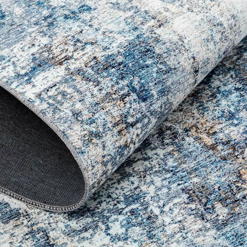 Floor Rug Blue Ivory Beautiful Distressed Modern Abstract Carpet