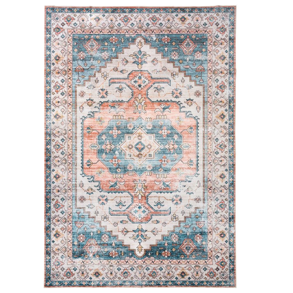 Deal Large Area Rug Red Blue Cream Plush Vintage Boho Carpet Hallway Runner