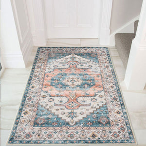 Deal Large Area Rug Red Blue Cream Plush Vintage Boho Carpet Hallway Runner