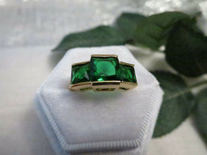 Vintage Jewellery Gold Ring 3 x Emerald White Sapphires Deco Design