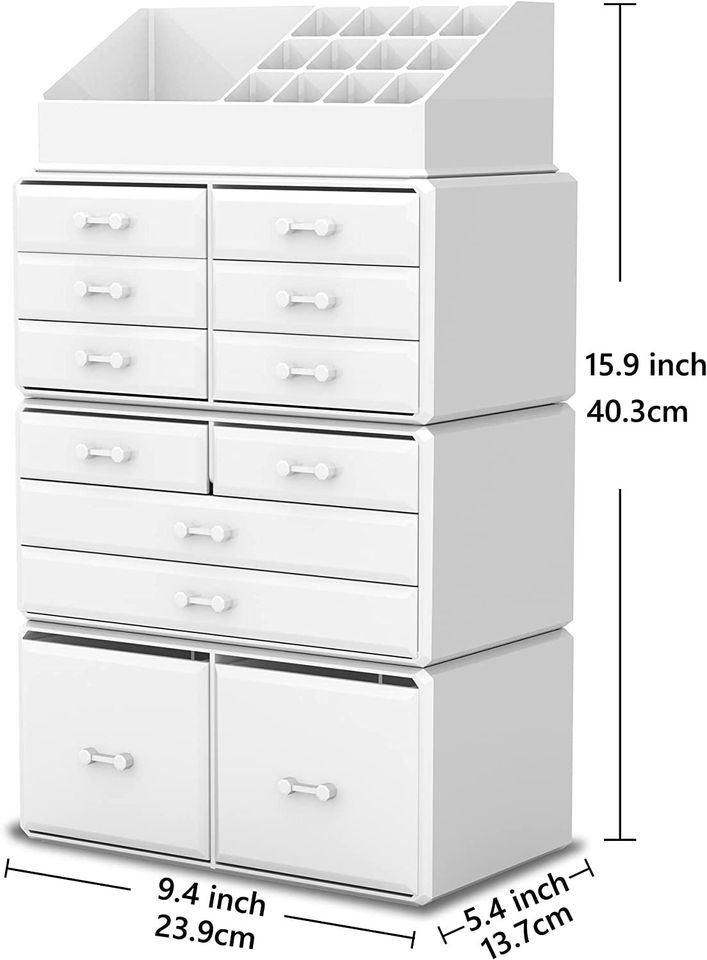 Makeup Cosmetic Organizer Storage Drawers Display Boxes Case with 12 Drawers