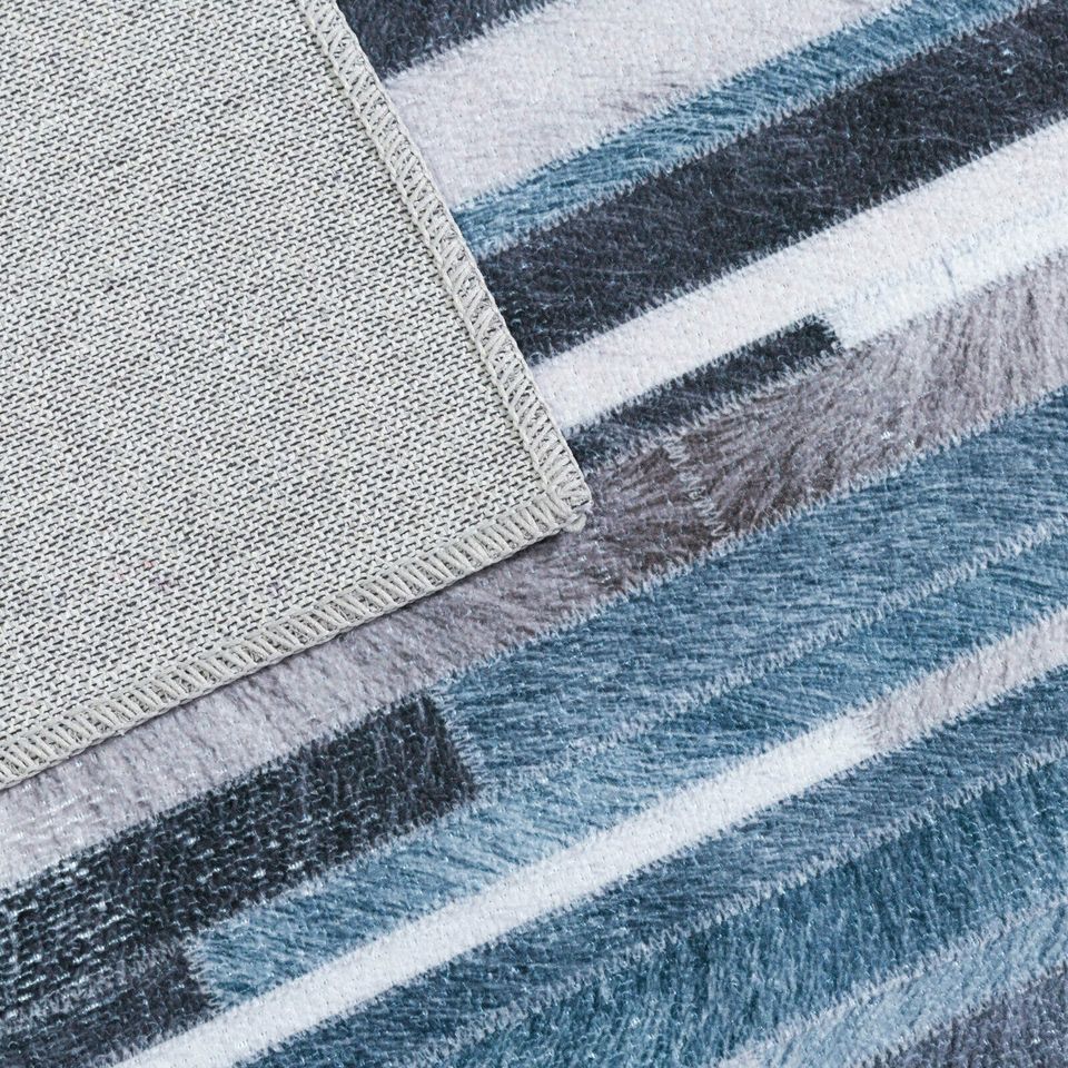 Deal Blue Grey Ivory Floor Rug Striped Patchwork Carpet Anti Slip Mat 160x230