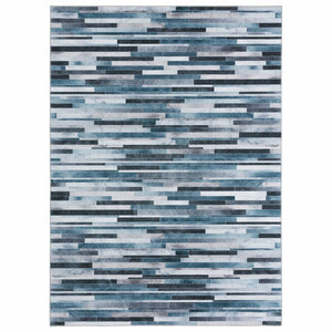 Deal Blue Grey Ivory Floor Rug Striped Patchwork Carpet Anti Slip Mat 160x230