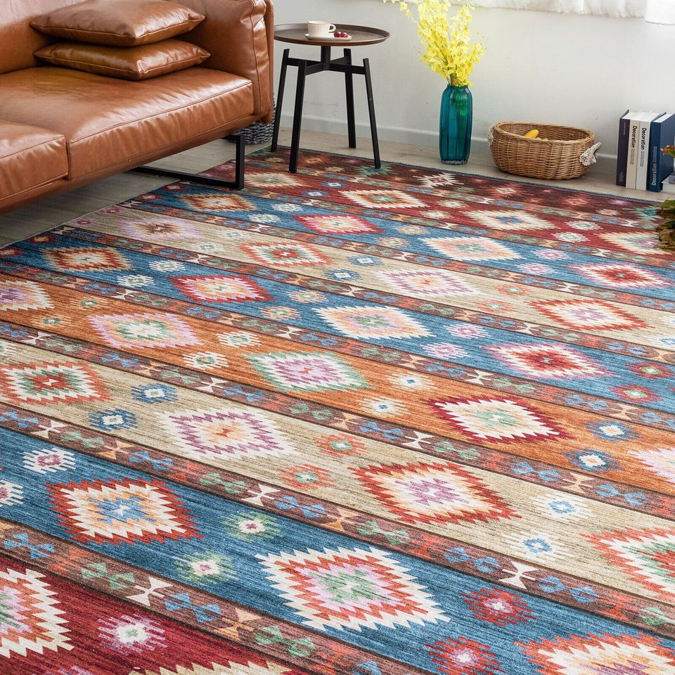 Large Rugs Multi Diamond Kilim Soft Carpet Machine Washable Mat 200x290cm