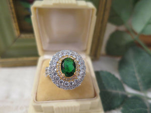 Vintage Jewellery Ring Emerald & White Sapphires Art Deco Design size 7 (66)