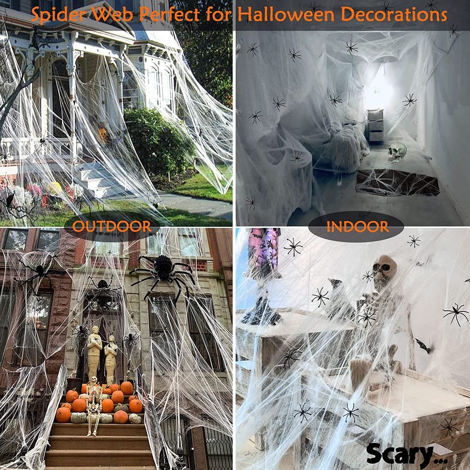 900 sqft Spider Webs Halloween Decorations, White Stretch Spider Web with 40 Fake Spiders