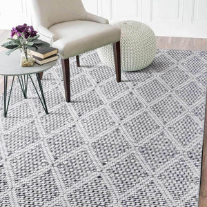 Large Charcoal White Floor Rugs Soft Diamond Faux Braided Modern Carpet 200x290