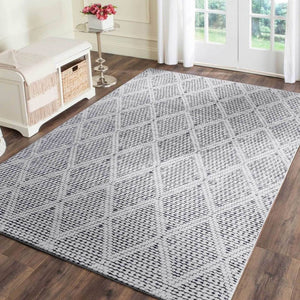 Large Charcoal White Floor Rugs Soft Diamond Faux Braided Modern Carpet 200x290