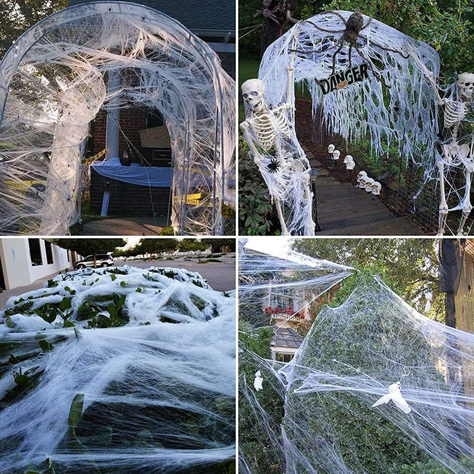 900 sqft Spider Webs Halloween Decorations, White Stretch Spider Web with 40 Fake Spiders