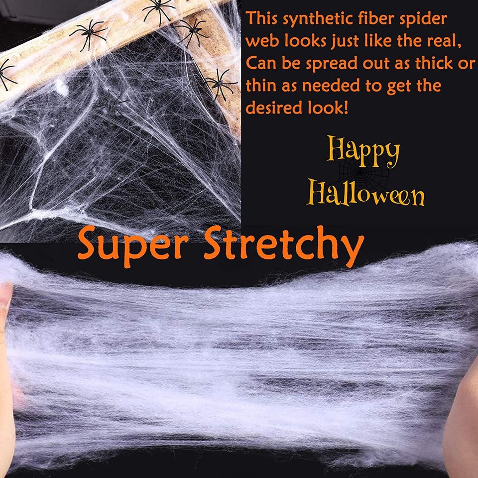 900 sqft Spider Webs Halloween Decorations, White Stretch Spider Web with 40 Fake Spiders