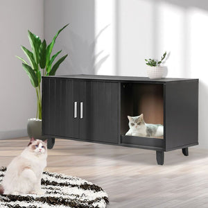 Enclosed Hooded Cat Litter Box Furniture Scratch Board Side Table Black