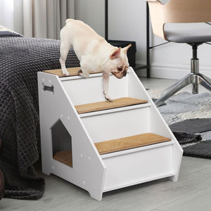 Wooden Dog Ramp Stairs Steps For Bed Pet Calming Kennel Non-Slip White