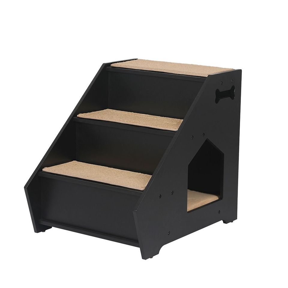 Wooden Dog Ramp Stairs Steps For Bed Pet Calming Kennel Non-Slip Black