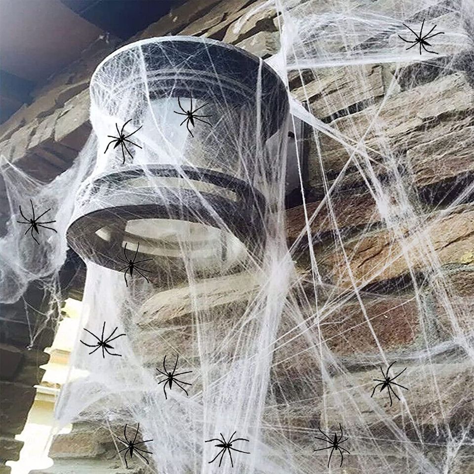 900 sqft Spider Webs Halloween Decorations, White Stretch Spider Web with 40 Fake Spiders